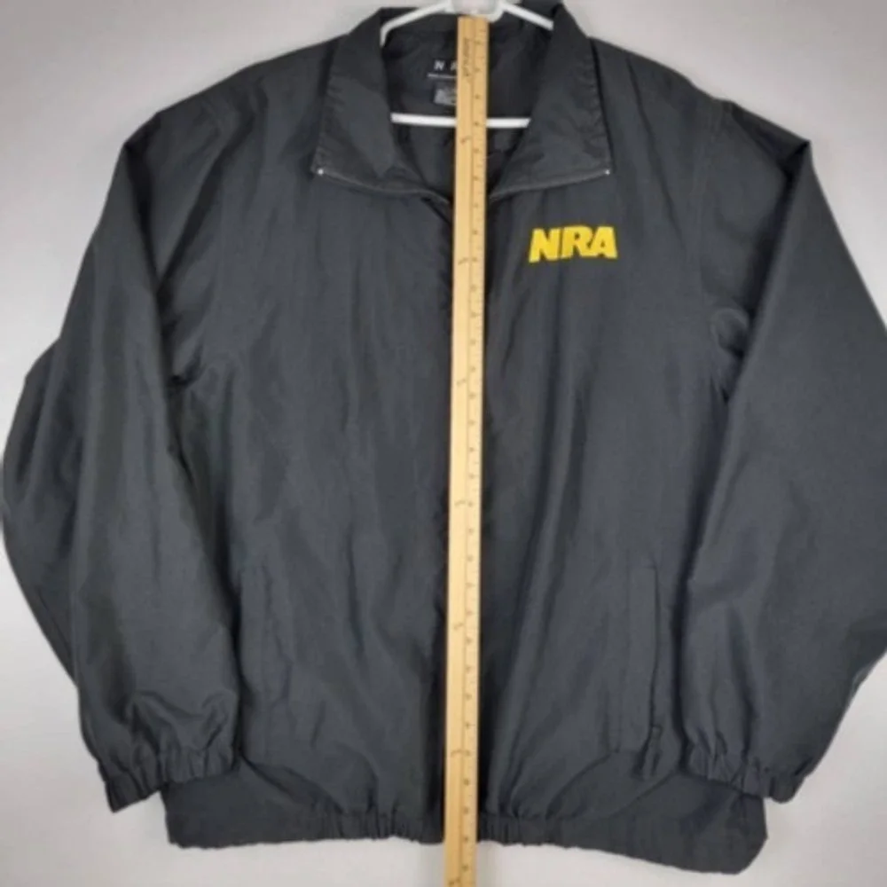 NRA Jacket Coat Men's XXL Black Yellow Solid Waist Length Pockets Embroidered